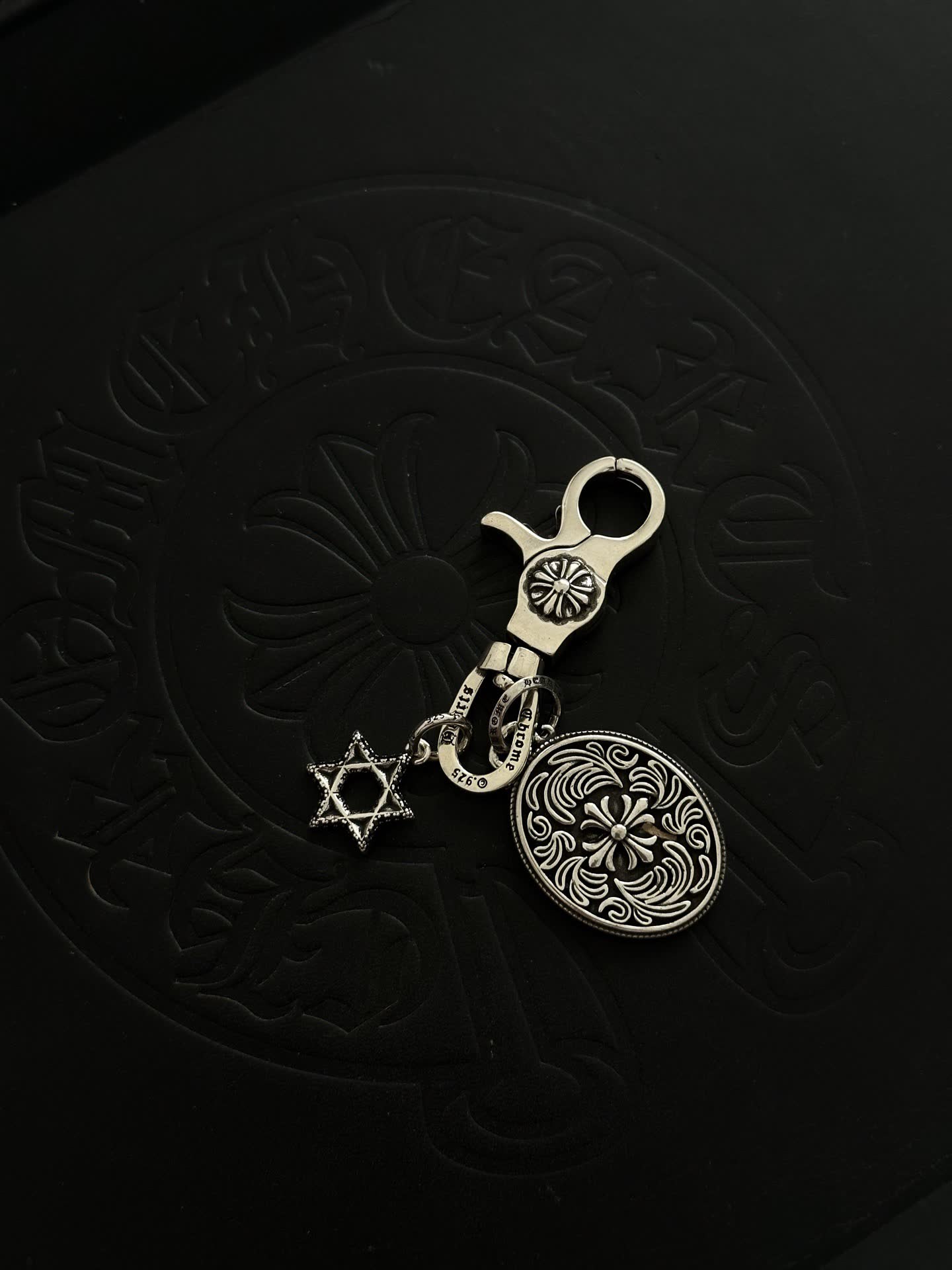 Chrome Hearts Silver Keychain with Star of David and Medallion